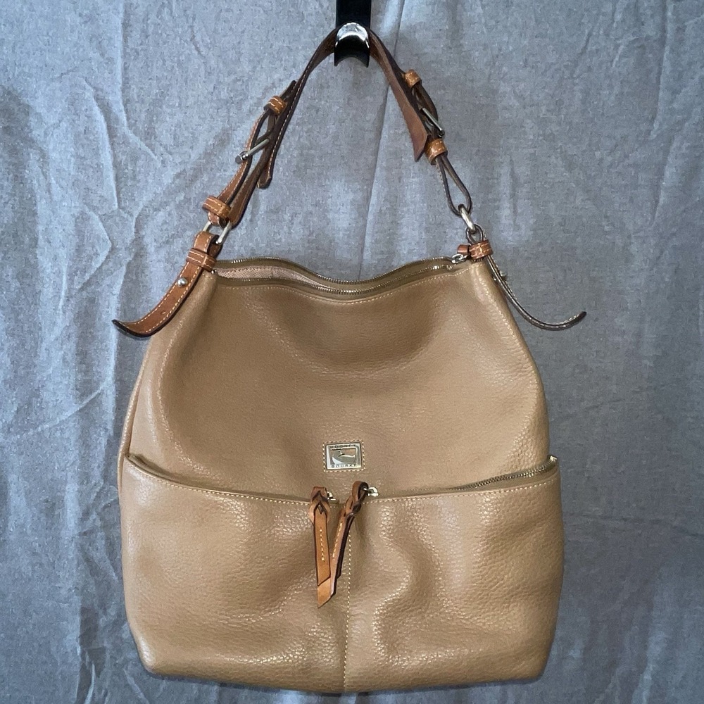 Dooney And Bourke Women's Hobo Tan Pebble Leather Buckle Shoulder Bag Classic